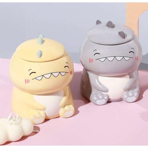 Creative Cute Dinosaur Water Cup Hand Painted Office Breakfast Milk Coffee Ceramic Mug With Cover Decoration Drinkware Teacup