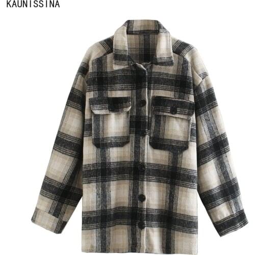 Women Oversized Plaid Jacket Vintage Fashion Turn-down Collar Spring Autumn Coat Ladies Streetwear Loose Chic Outerwear