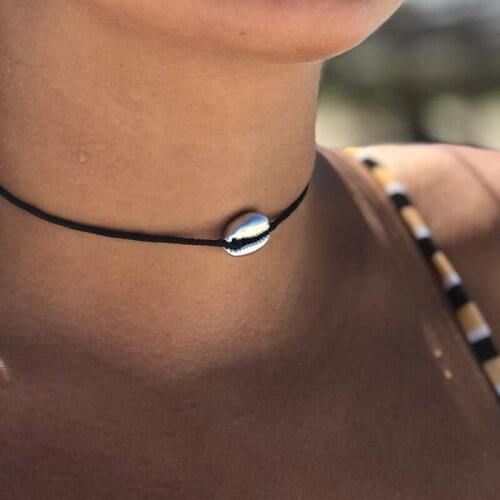 Punk Metal Sea Shell Collar Choker Necklace Boho Black Simple Vintage Seashell Pendant Necklaces For Bohemian Women Men Jewelry