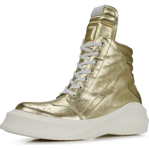 Harajuku Mens High Top Genuine Leather Ankle Boots Thicken Platform Hip Hop Footwear Winter Fashion Lace Up Casual Boots