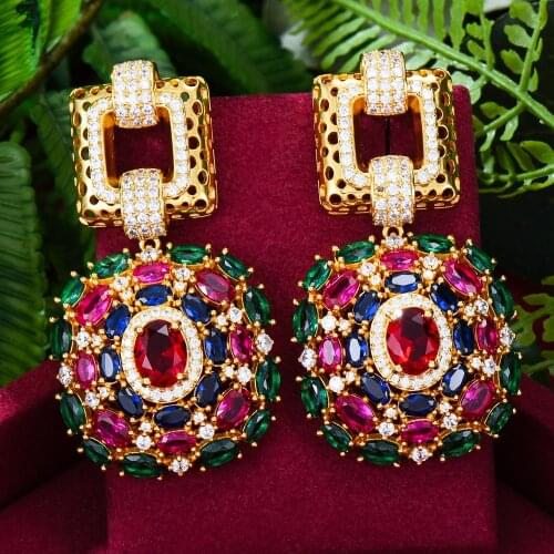 New HOT Luxury Multi Sun flower Pendant Earrings For Women Bridal Wedding Party Daily Trendy Jewelry Accessories High Quality
