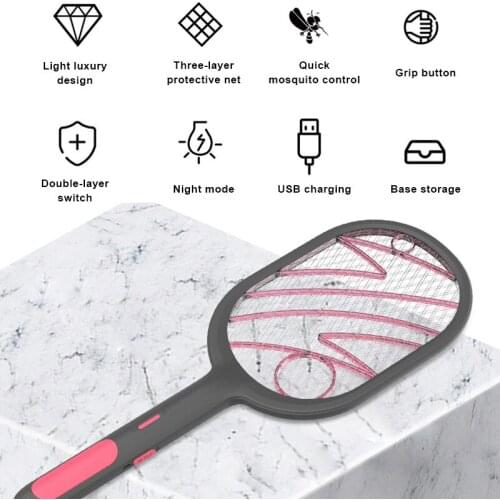 New Hot Rechargeable USB Electric Mosquito Swatter Insect Fly Light Handheld Portable for Home SMR88