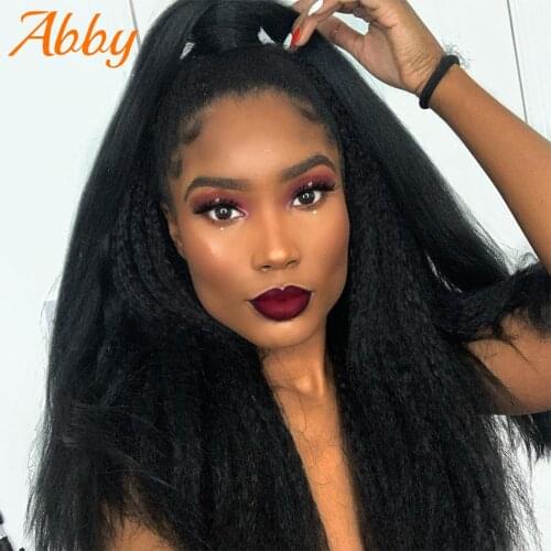 ABBY Hair Kinky Straight Closure Wigs Human Hair For Women Yaki Straight Hair Wig 4x4 Closure Wigs 150% Density Full Hair