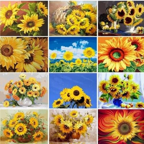 RUOPOTY 60x75cm Frame DIY Painting By Numbers Kits Sunflowers Abstract Modern Home Wall Art Picture Flowers Paint By Numbers