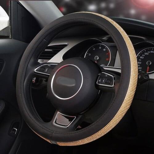 Luxury Crystal Steering Wheel Covers Cap Steering-Wheel Leather Cover Auto Car Interior Accessories blue gold white Rhinestone