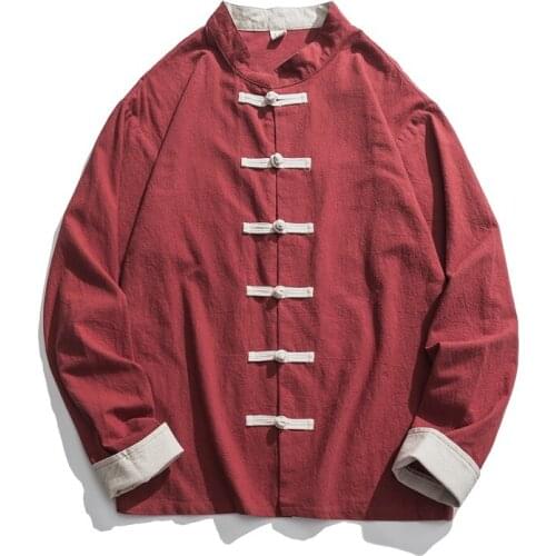 Chinese Style Mens Shirts Tang Suit Casual Stand Collar Long Sleeve Elegant Kung Fu Shirt Men Vintage Streetwear Tops KK3405