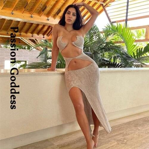 Sexy Women Holiday Beach Maxi Dress Summer Hollow Out Halter Bodycon Split Long Dress Celebrate Party NightClub Vestidos