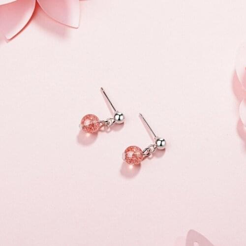 925 Sterling Silver Drop Earrings Strawberry Crystal Design Single Zircon Earrings Women Korean Temperament Wedding Jewelry