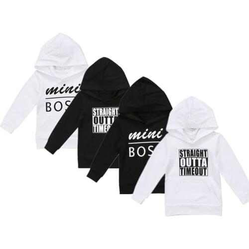 Baby Boys Girls Hoodie Sweatshirt Toddler Letters Outta Mini Boss Hooded Sweatshirt Outfit Clothes 0-5Y