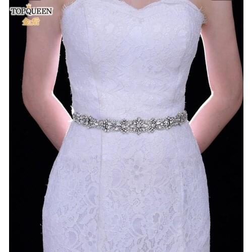 TOPQUEEN S442 Bridal Belt Sash Bridal Belt with Rhinestone Applique Bling Belts for Women Bridal Sash Silver Delivery in 3 Days
