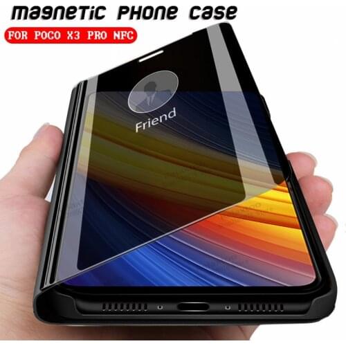 Smart Mirror Flip Magnetic Cover Cases for poco x3 pro nfc smartphone stand book case Global Version poko x 3 pro x3pro 6.67