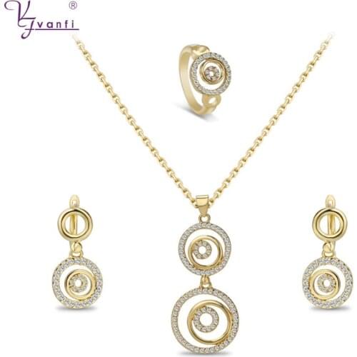 VANFI New Fashion Round Necklace/Earrings/rings Jewelry Sets Wedding Bridal DUBAI Gold Color Jewelry Sets