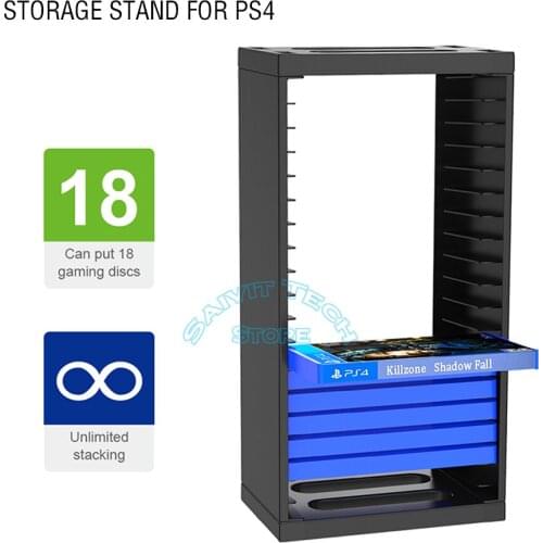 PS4 Multifunctional Disic Storage Tower Games Discs Holder Vertical Stand 18 Game Disks for Sony PlayStation4 Pro Slim/Xbox One