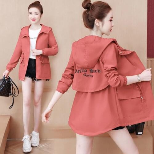 Windbreaker Female 2021 New Autumn Women Jacket Korean Loose Long Sleeve Hooded Coat Casual Jackets Outerwear Plus Size 4XL