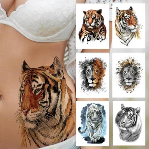 Big Tiger Temporary Tattoo For Women Men Kids Girls Watercolor Leopard Lion Tattoo Sticker Fake Disposable Wasit Tatoos Supplies