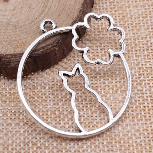 WYSIWYG 4pcs 43x41mm Cat Flower Shape Metal Frame Charm Cat Setting Uv Resin Pendant Flower Cat Shape Metal Frame Pendants