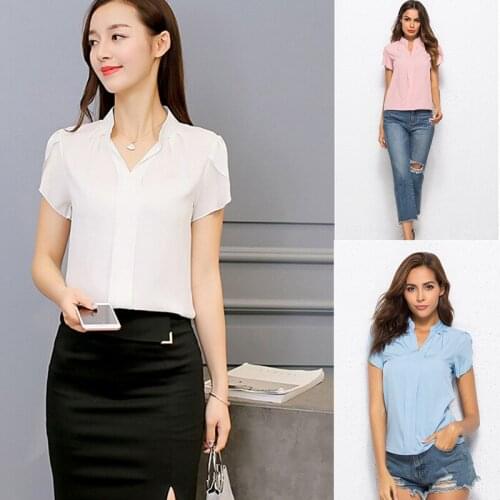 Women Chiffon Blouse Femininas Tops Short Sleeve Elegant Ladies Formal Office Blusas Plus Size 3XL Chiffon Clothing Shirt