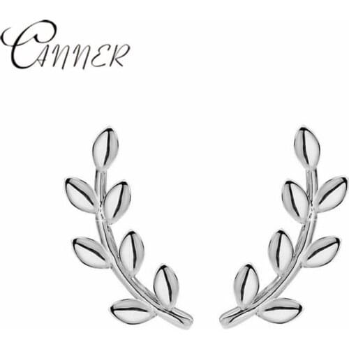 CANNER Fashion Minimalist 925 Sterling Silver Earrings for Women Jewelry Leaves Ear cuff Climber Earrings Stud Branch Oorbellen