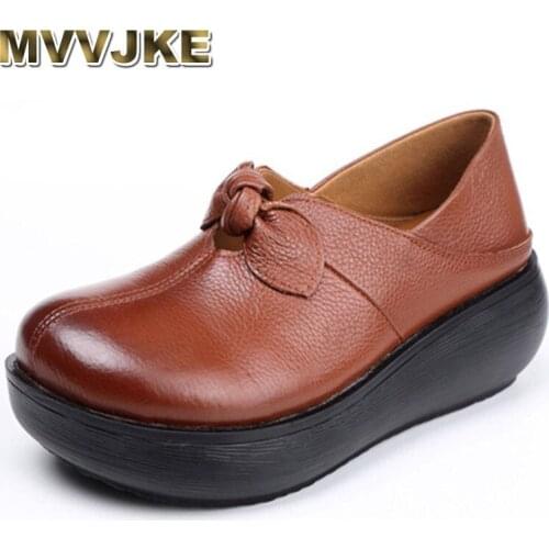 MVVJKE Retro Style Spring Genuine Leather Breathable Ladies Flat Shoes Woman Slip-on Low Heel Hand Appliques Oxford Shoes