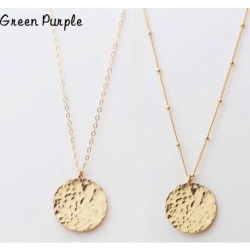 Hammered Coins Necklace 19MM Pendants Ball Chain Jewelry Collier Femme Handmade Chocker Kolye Disk Necklace