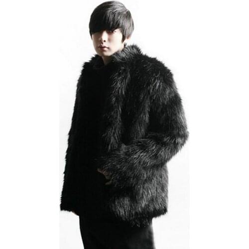 Winter thicken thermal fox fur leather jacket men casual mens cotton-padded coats overcoat black white outerwear fashion warm