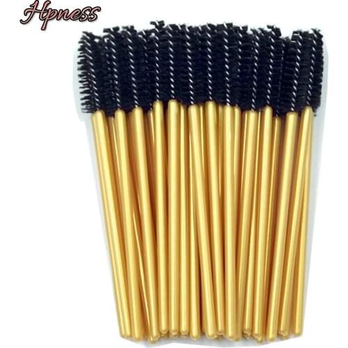 Golden Mascara Wands Brush Applicator Disposable Cosmetic Brush for Eyelashes Extension Eyebrow Brush 50 pieces /Lot