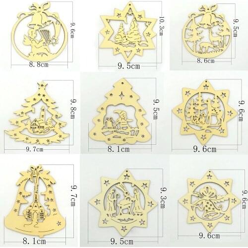 2Pcs Merry Christmas Ornament Snowflake Wooden Christmas Tree Bell Decorations Art Craft Ornaments Christmas DIY New Year Decors