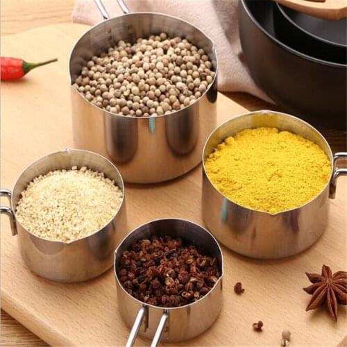 4Pcs/Set Stainless Steel Measuring Cup Kitchen Measuring Spoon Scoop For Baking Tea Coffee Kichen Accessories Measuring Tool Set