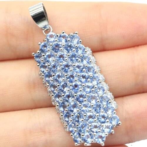 47x17mm Deluxe Long Big Rich Blue Violet Tanzanite CZ Gift Women Dating 925 Sterling Silver Pendants
