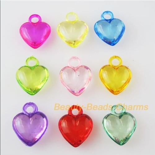 60 New Charms Acrylic Plastic Smooth Heart Pendants Mixed 13.5x17mm