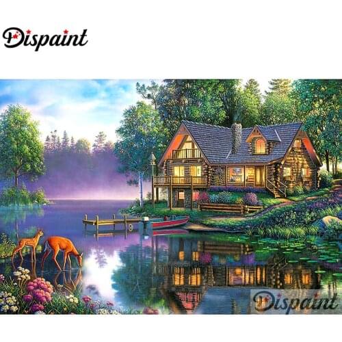 Dispaint Full Square/Round Drill 5D DIY Diamond Painting "House deer scenery" Embroidery Cross Stitch 5D Home Decor A10539