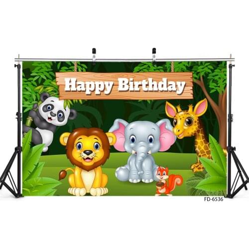 Birthday Banner Custom Name Photographic Backdrops Safari Zoo Animals Vinyl Photo Backgrounds for Photo Studio Children Baby