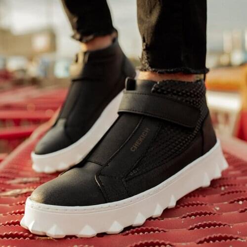 Chekich Boots for Men Black Color Artificial Leather Velcro Slip On Breathable Comfortable Winter Shoes Fashion Snow Plus Sizes Winter Sneakers Ankle Footwear Basic Elastic Band White Sole Non Slip Base Luxury CH103