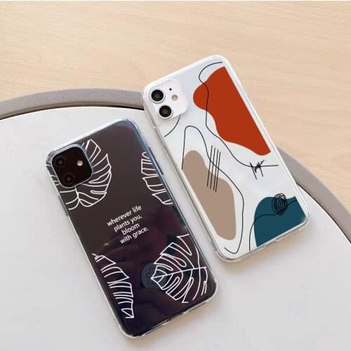 JAMULAR Art Retro Abstract Geometry Phone Case For iPhone 7 XR XS MAX 11 Pro X 8 6 Plus Cute Leaf Soft Silicone Back Cover Shell
