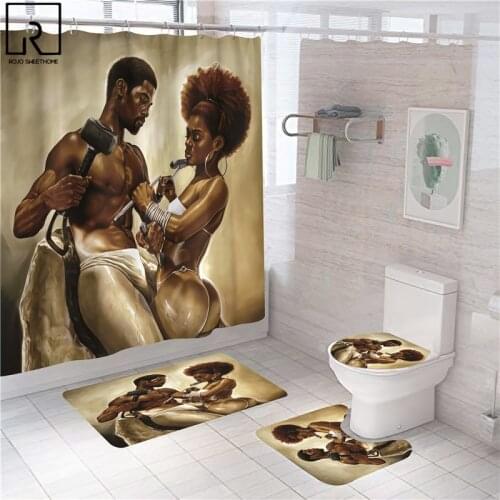 Black American Afro Woman Print Shower Curtain Bathroom Accessories Waterproof Bathtub Screen Toilet Lid Cover Home Decoration