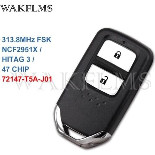 Keyless Smart Car Remote Key Black Backplate For Honda Fit City Jazz Shuttle Vezel 313.8MHz ID47 72147-T5A-J01 72147-T5C-J01