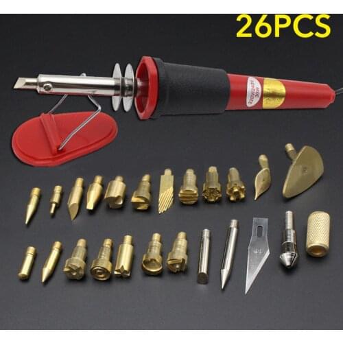26Pcs Electric Soldering Iron Gourd Wood Board Painting Tool Multifunctional Hot Flower Engraving Wood Burning DIY Kit EU/UK/US