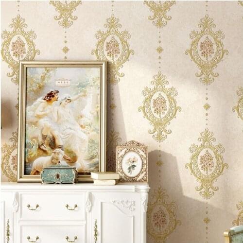 Beibehang European pastoral non-woven 3d wallpaper American mirror flower pink bedroom AB version living room background wall