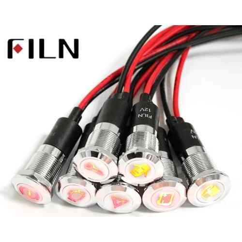 FILN FL1M-14FW-C 14mm panel hole led red yellow blue green car applicance symbol 12v led indicator light with 20cm cable