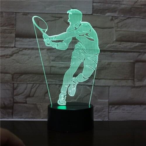 Creative 3D Visual Tennis Player Night Light 7 Color Usb Desk Party Bar Office Decor Lamp Sport Fans Best Lightings Gifts 1708