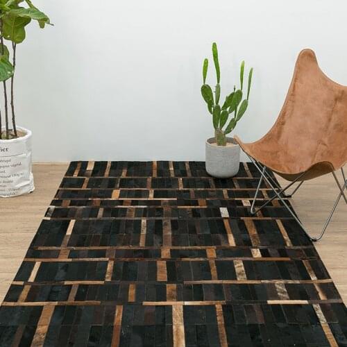 Big size genuine cowhide skin fur patch work rug , striped pattern leather living room bedroom decorative ground mat