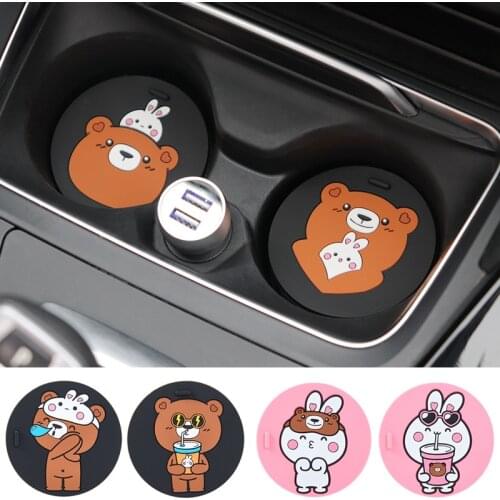 Cartoon Silicone Car Mug Coaster Portable Home Office Milk Coffee Mug Cup Mat Non-slip Car Cup Mats Cute Animals Cup Pad Coaster