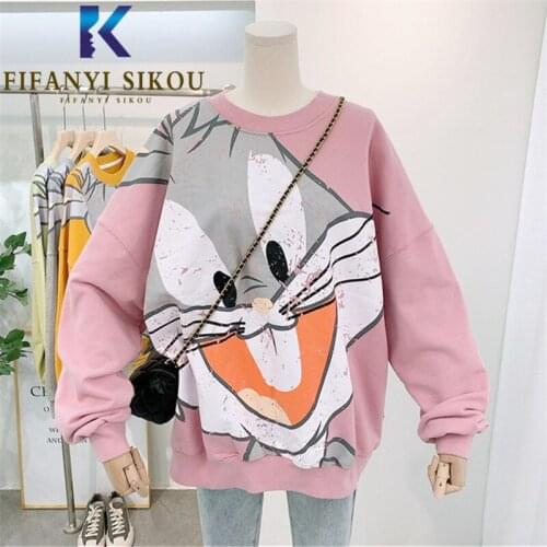 2021 New Spring Women Hoodies Fashion Cartoon Print Sweatshirt O-Neck Long Sleeve Pullover Female Loost Tops Casual Sweatshirts