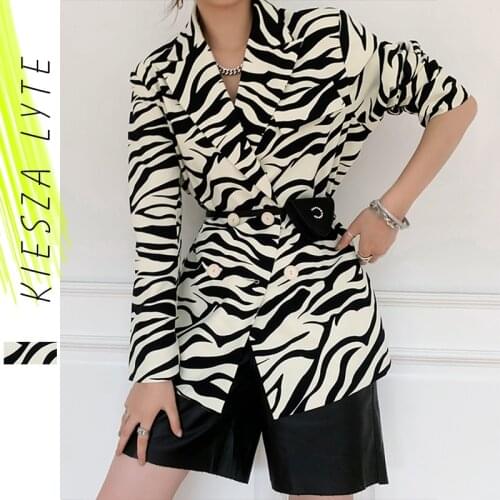 Women Jacket Double Breasted Blazer Fashion Casual 2020 Autumn Winter Zebra Print Long Sleeve Lady Suit Blazers Outerwear
