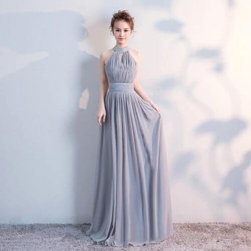 Bridesmaid Dresses Long Gray Chiffton Bridesmaid Group Sisters Dress For Wedding Party 4 Styles V Neck Beach Mingli Tengda
