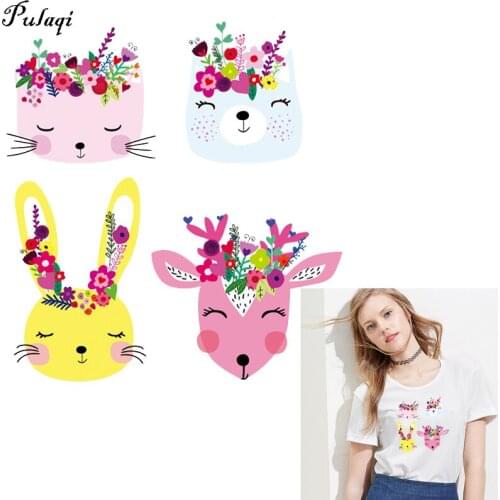 Pulaqi Cute Flower Cat Patch For Body Clothes Iron on Transfers for Clothing T-shirt DIY Grade-A Thermal transfer stickers H