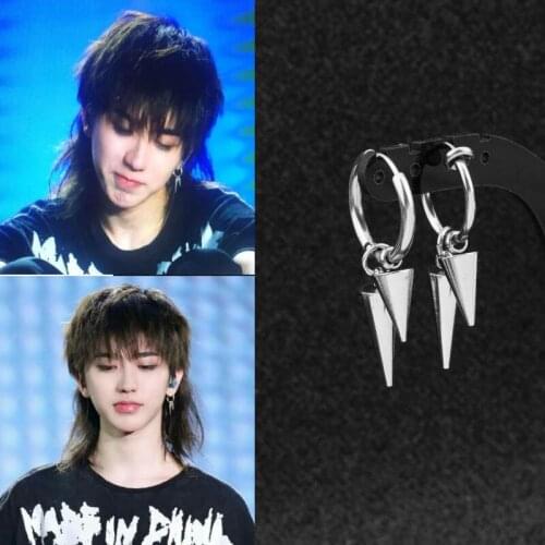 Hip Hop Punk Earrings Men Korean Women Boys Stainless Steel Cone Tassel Unisex Punk Stud Earring Guy Rock Grunge Ear Clip Gift
