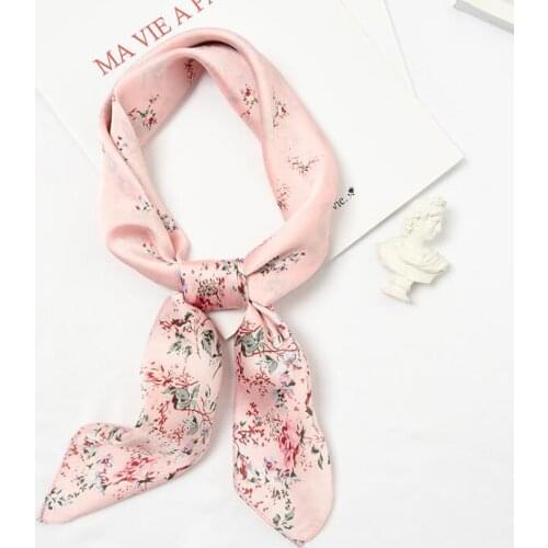 Yishine 70x70cm Silk Scarf Women Sweet Florals Pattern Multifunctional Manual Square Scarves Foulard Wrap Bandana Small Hijab