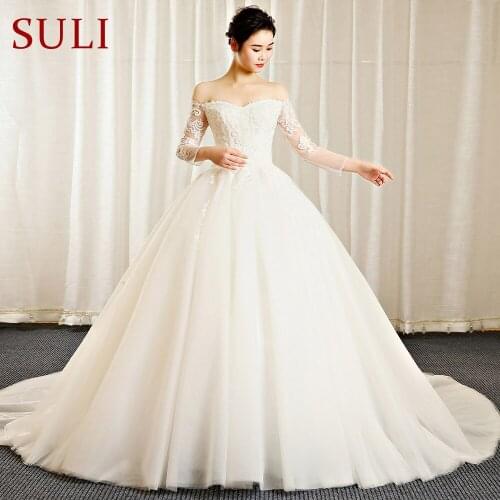 SL-521 ball gown wedding dress off shoulder vintage elegant lace appliques real price beads long sleeve wedding gowns