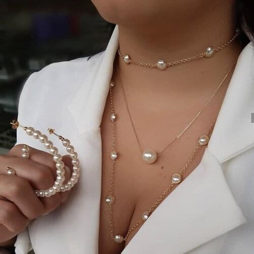 Mix and match multiple necklaces wedding dinner pearl long multi layered fashion collar Chain Necklace
